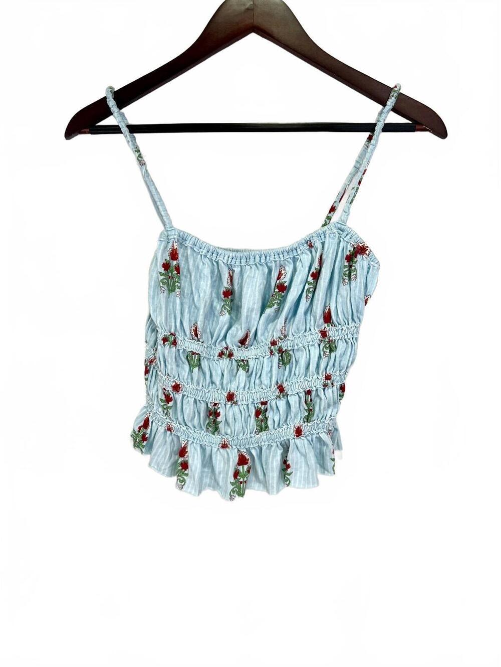 We The Free Blue Floral Smocked Crop Top Size Small